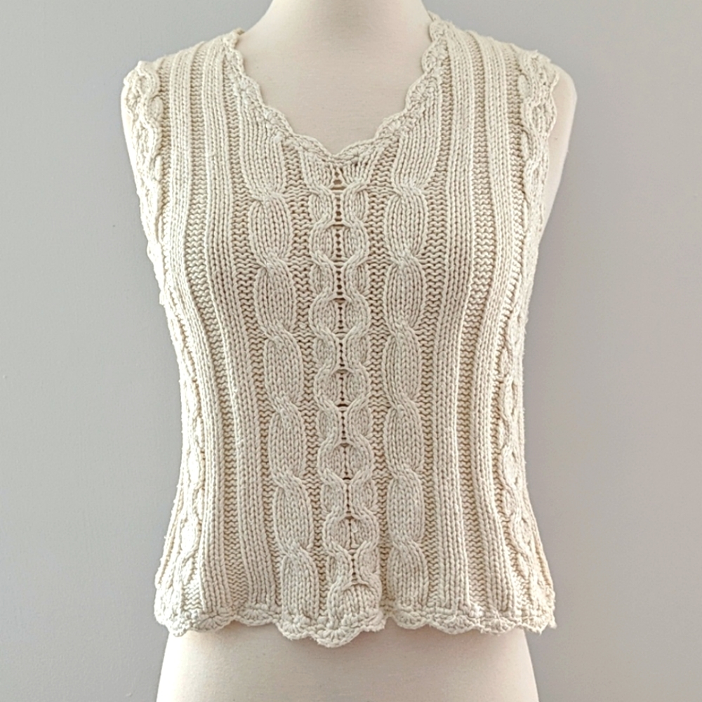 Vintage Silk Cotton Ivory Cable Sweater Vest